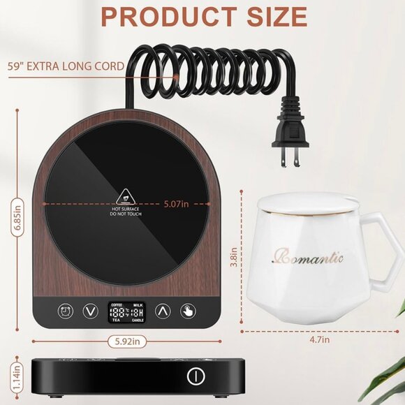 Warmer with Coffee Mug Ceramic Cup Model PL-179, Stainless Steel Touch Control - Picture 10 of 13